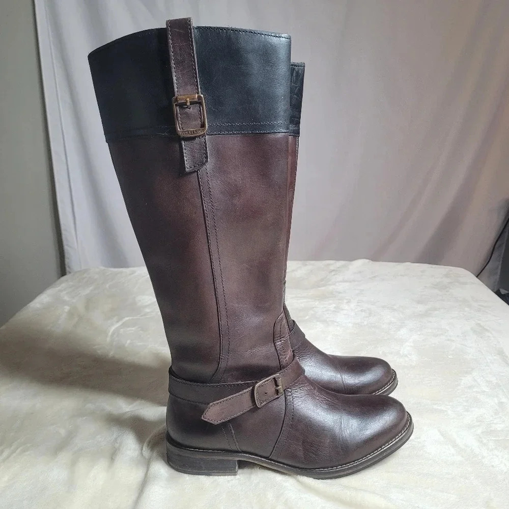 Wolverine Brown and Black Leather Knee-High Boots 6.5 - Picture 3 of 11